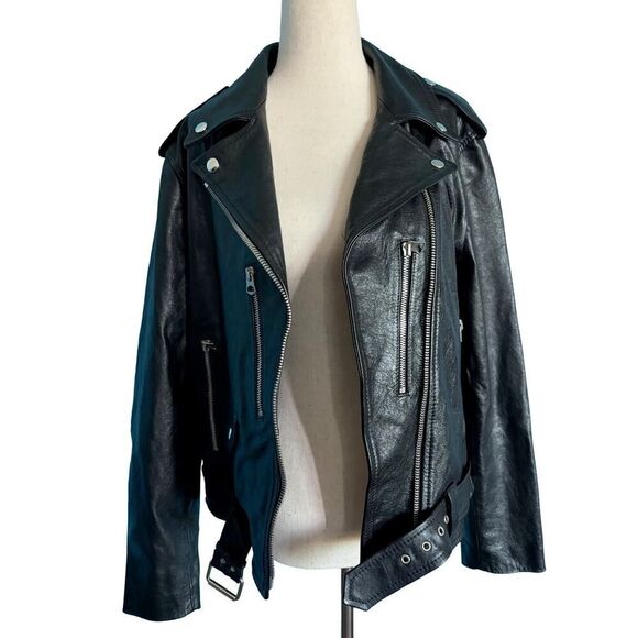 NWOT Made in ITALY RE/Done Black Leather 80s Moto Jacket Lined 4 Ext Pockets S - Picture 13 of 16